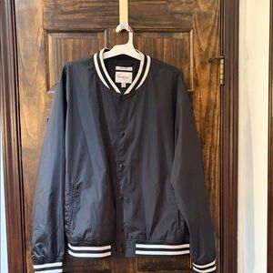 Goodfellow & Co Black Bomber Varsity Jacket with White Stripe Trim